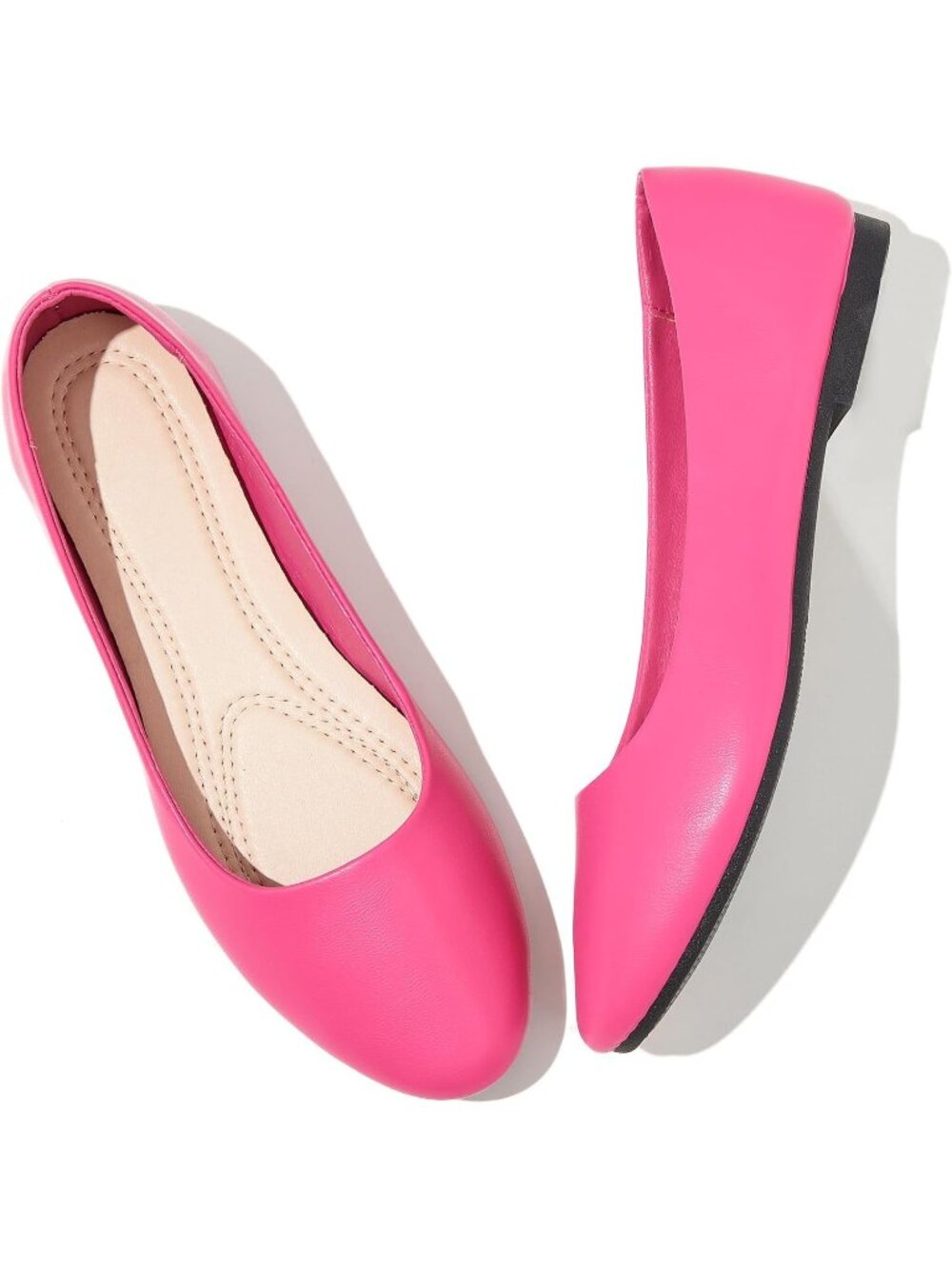 Women's Rose Red PU Leather Non Slip Low Heel Slip on Ballet Loafer Flat Shoes